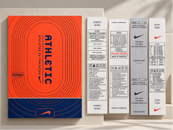 Multi-language care labels, laid flat